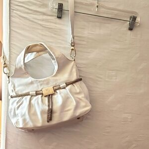 Di Gregorio white leather crossbody handbag with silver hardware